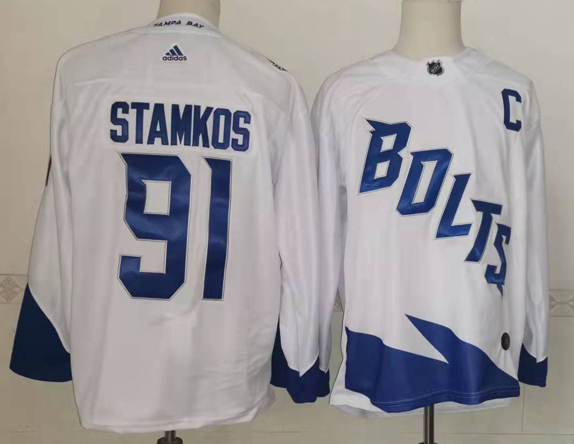 Men Tampa Bay Lightning #91 Stamkos White New 2022 Adidas NHL Jersey